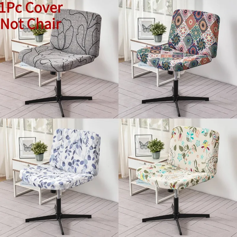 Armless Chair Cover Criss Cross Legged Office Desk Chair Slipcover Floral MidBack Accent Wide Seat Computer Task Chair Covers