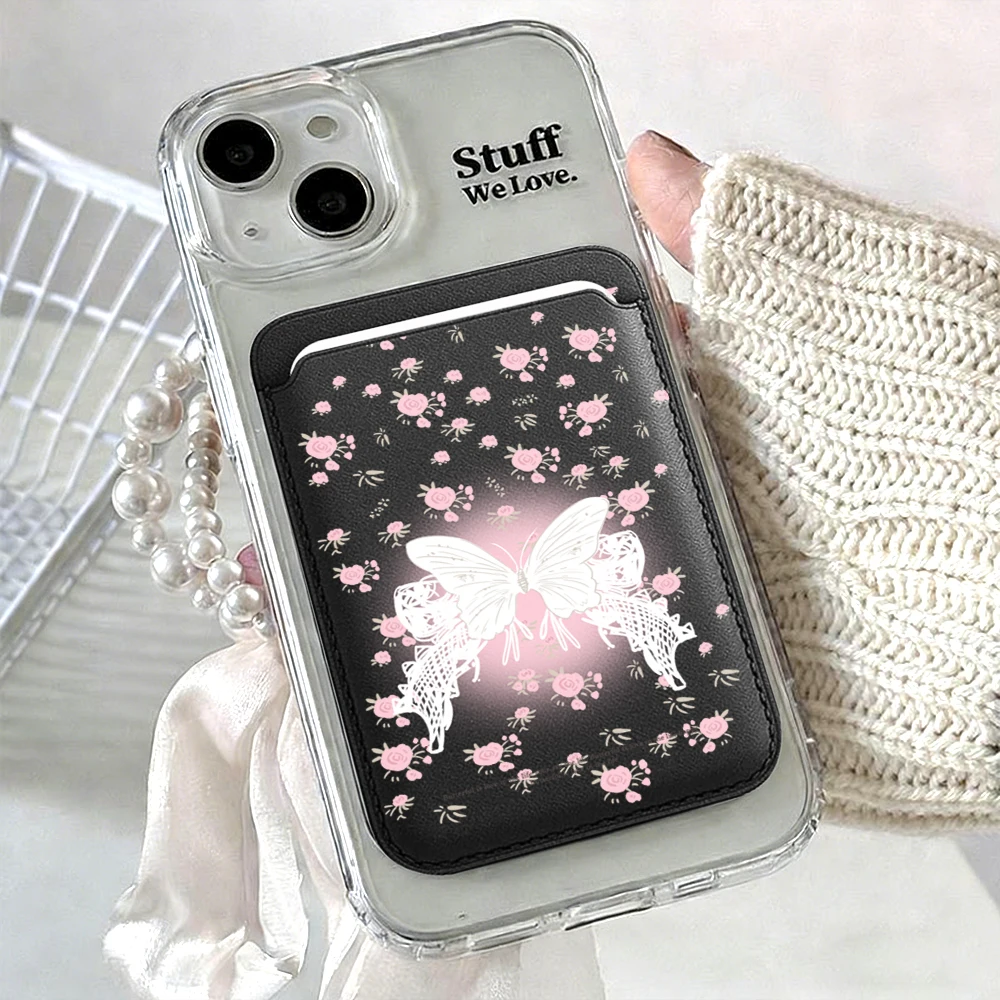 Bow Flower INS Leder-Kartenetui Handyhülle Kartenhalter für Magnetische Hülle Geeignet für alle iPhones für Magsafe Karten-Handytasche – Detail 13