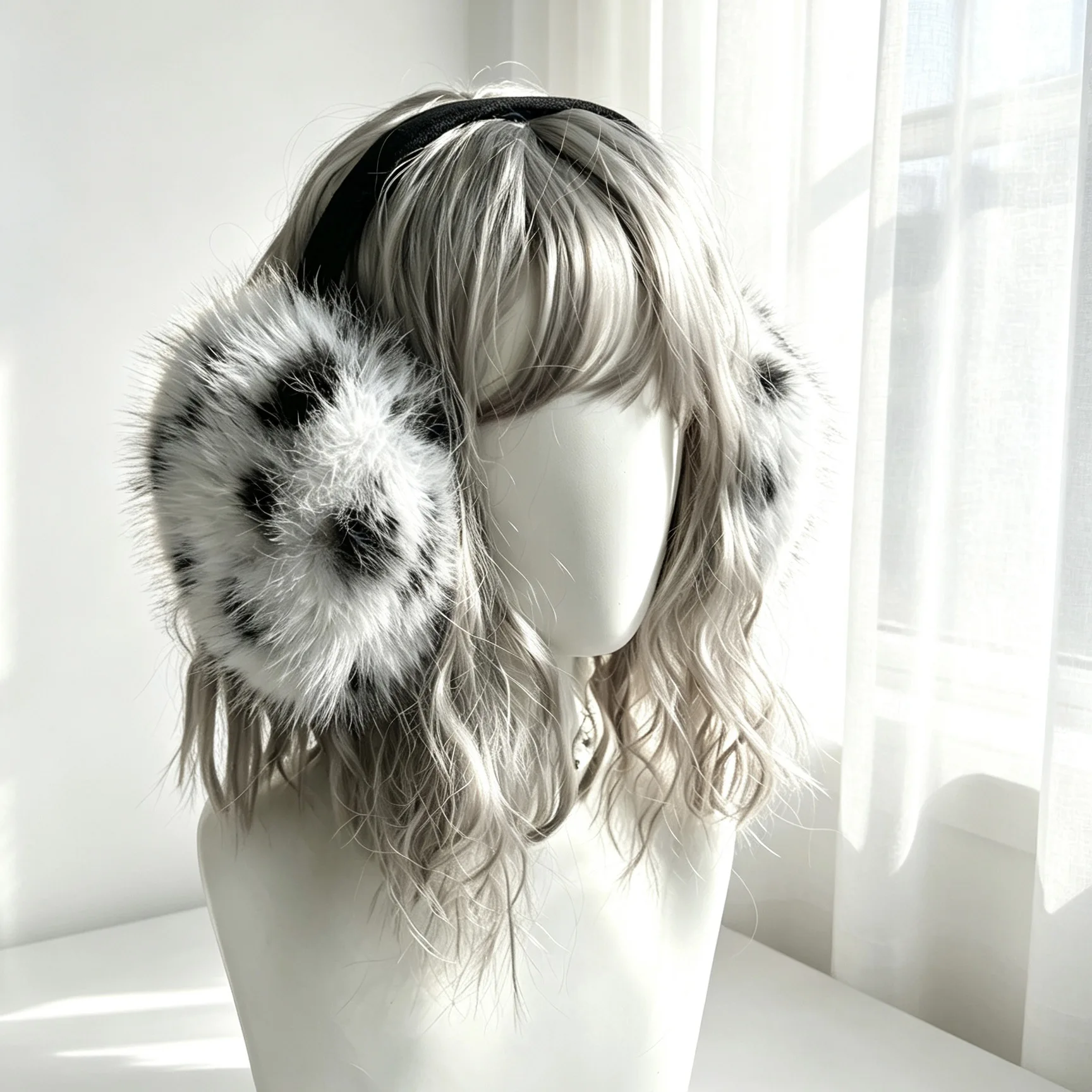Y2K Hot Girl Leopard Print Lace Plush Headband Retro Trendy Millennium Winter Warm Earmuffs Outdoor Student Daily Earmuffs