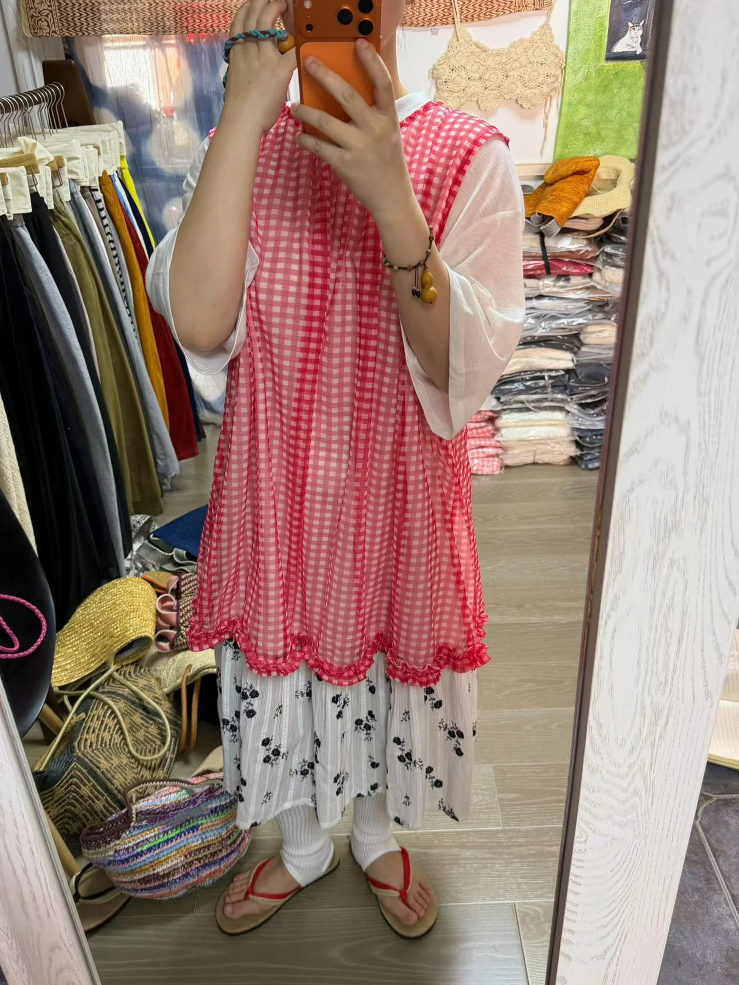 

Summer Vintage Plaid Lace Trim Vest Cover up White Flower plus Size Women's Half Skirt Casual Loose Fit Commute Style