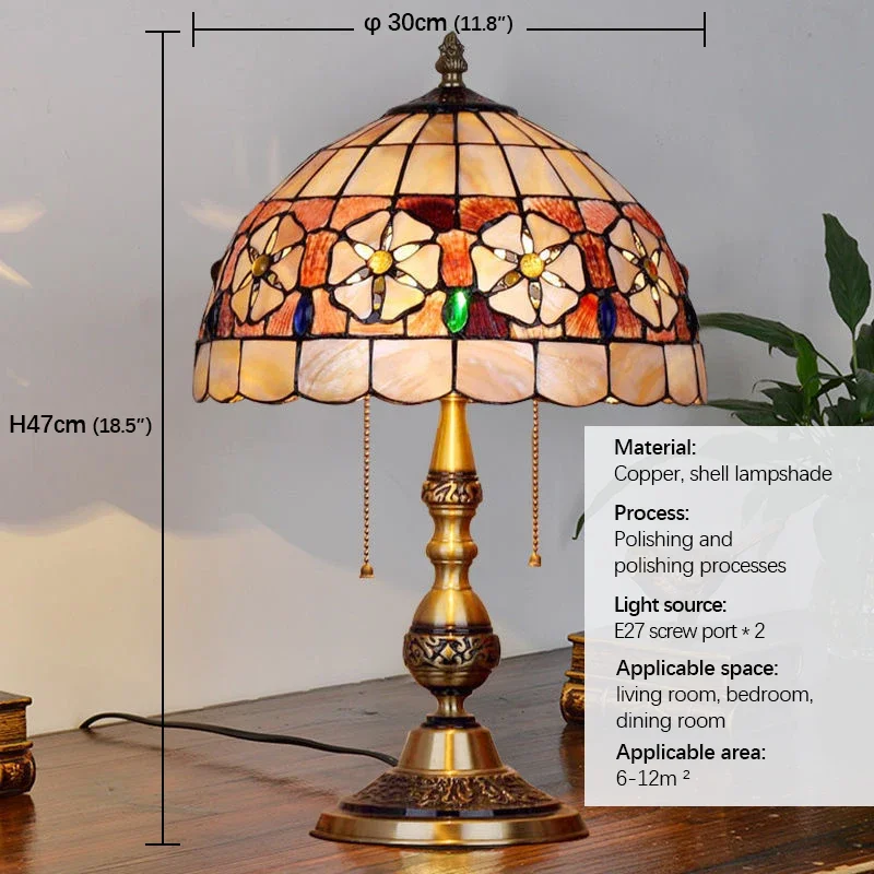 SEAN Modern Brass Tiffany Table Lamp LED European Retro Luxury Creative Shell Desk Light for Home Living Room Bedroom