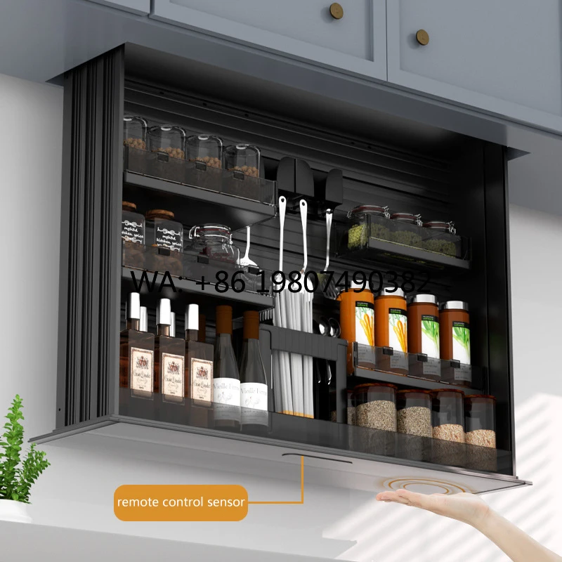 

Smart Electric Lifting Cabinet, Voice Control Design, Full Aluminum Wall Mounted, Multifunctional Kitchen Storage Basket