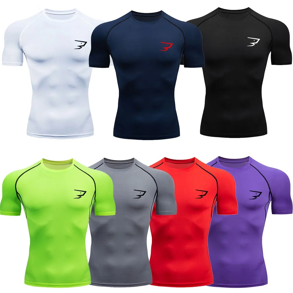 New Men's Short Sleeved T-shirt Compressed Quick Drying Breathable Training Tees Fitness Jujitsu Rashguard Top Gym Sport Shirts