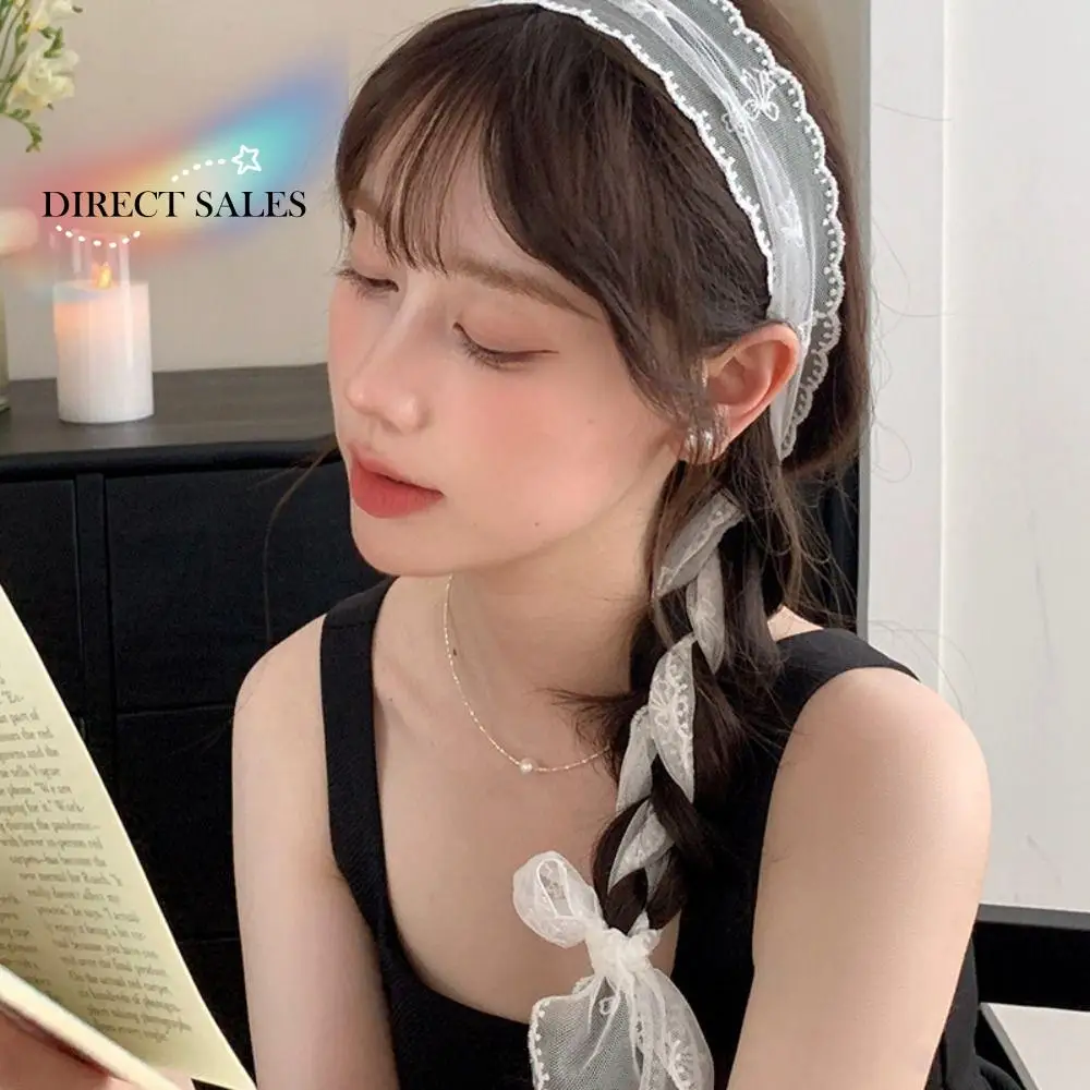 

Pastoral Style Lace Hair Scarf Soft Wrap Elegant Sweet Bow Headband Embroidery Turban Accessories Ribbon Hair Strap Photograh