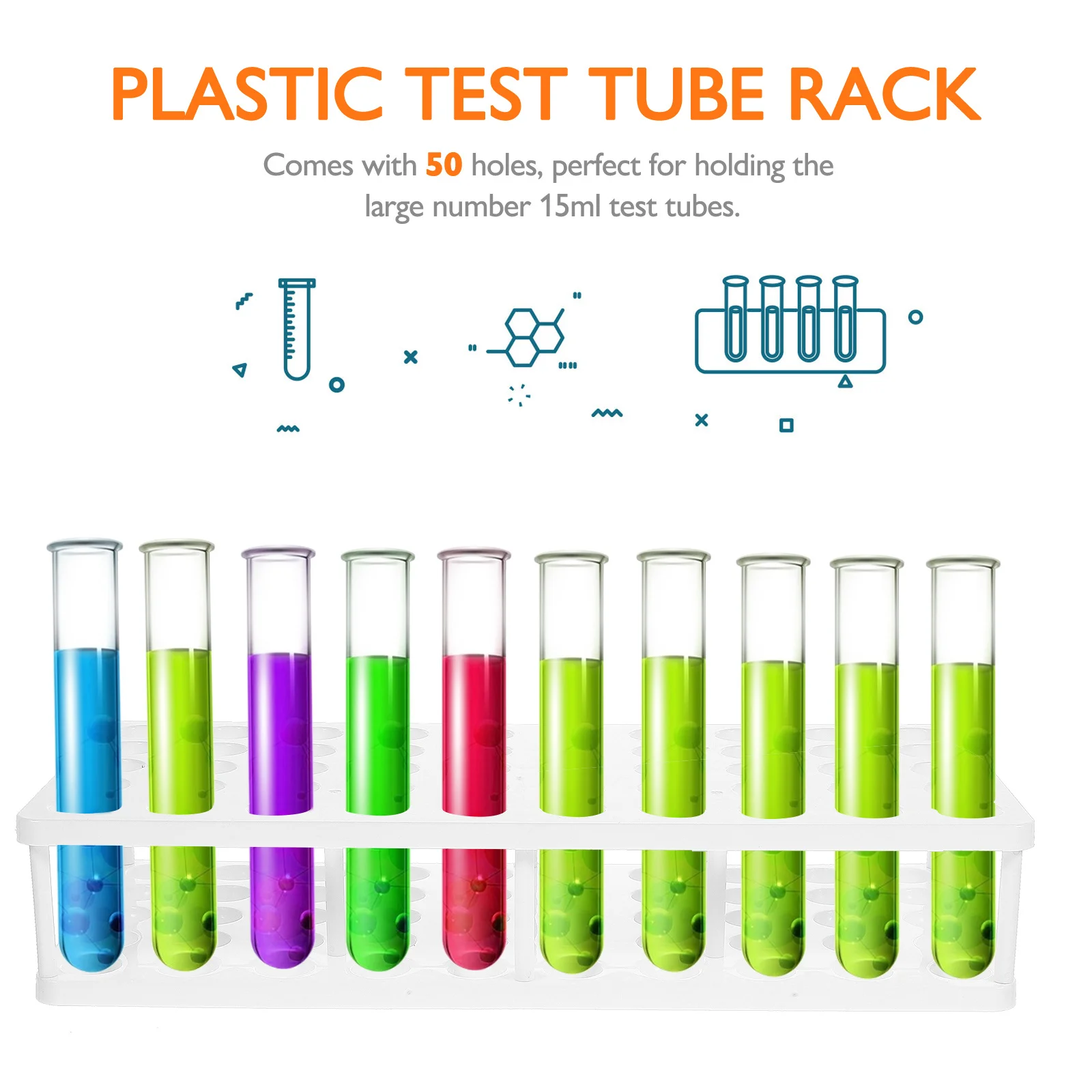 

50 Hole Test Tubes Rack Sturdy Plastic Test Tube Holder Laboratory Storage Organizer Tube Stand Sampling Tubes Rack