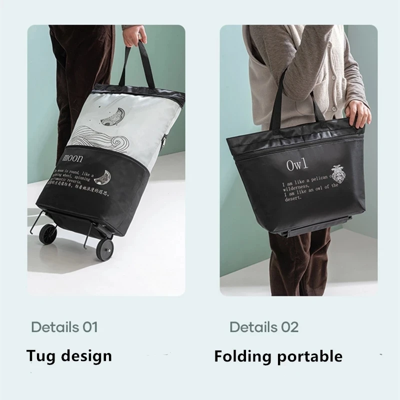 Folding Shopping Bag Shopping Cart Wheels Bag Oxford Small Pull Cart Women\'s Buy Vegetables Bag Shopping Organizer Tug Package