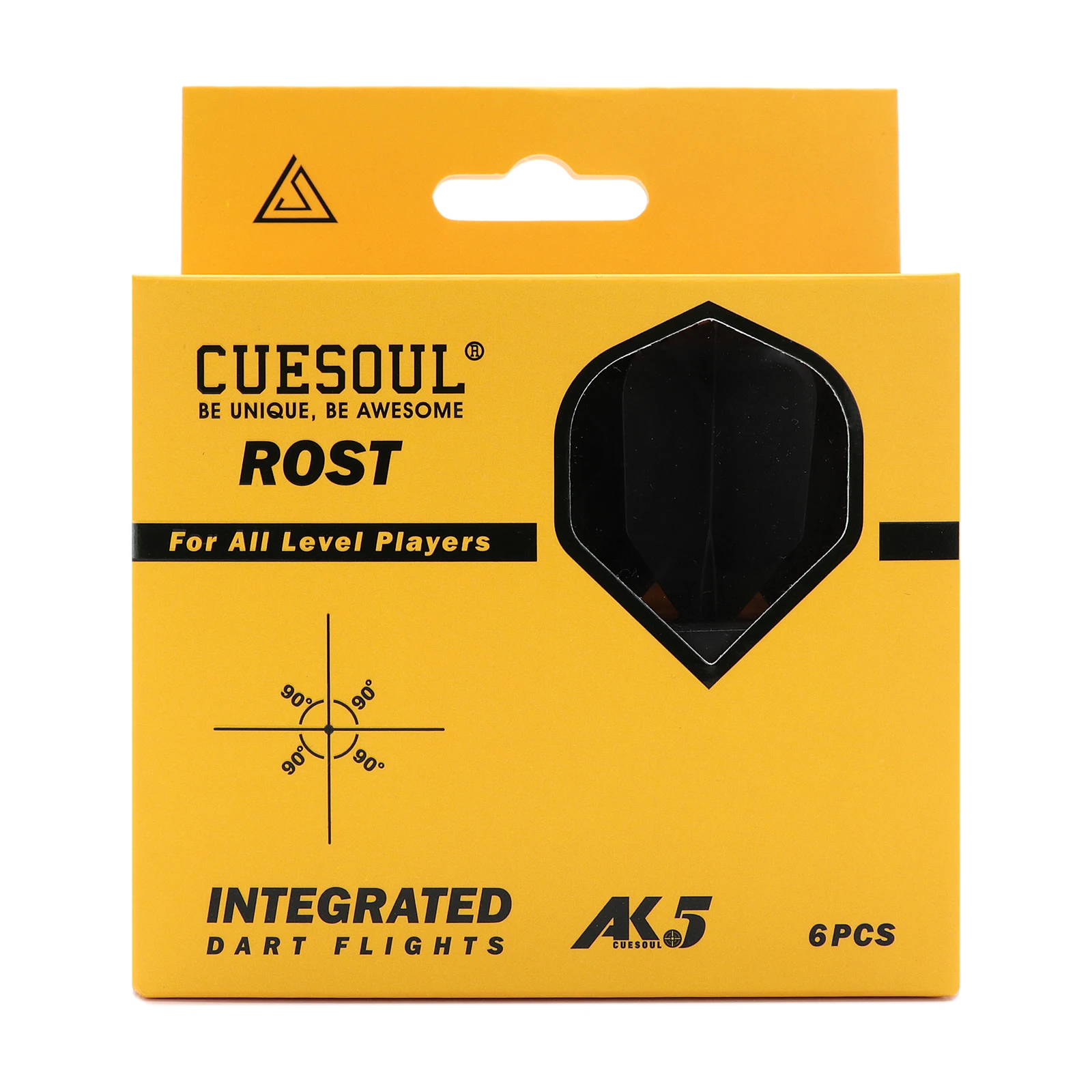 CUESOUL Integrated Dart Shaft and Flights 6 Pcs Big Wing Shape-Black 28mm