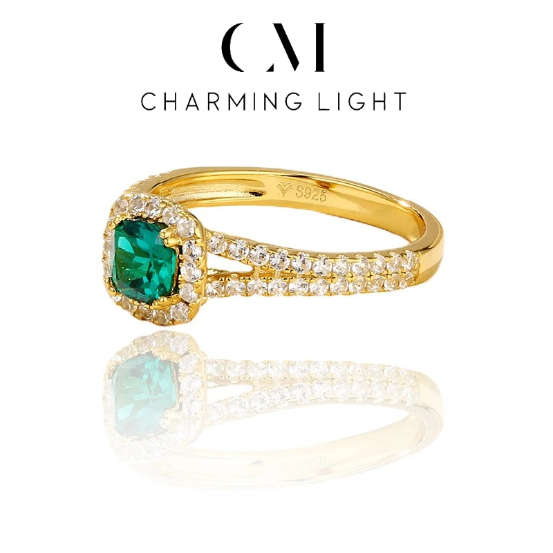 CHARMING Luxury Emerald Corundum Gemstone Ring for Women 100% 925 Sterling Silver Wedding Party Fine Jewelry Gift Hot Sale 2025