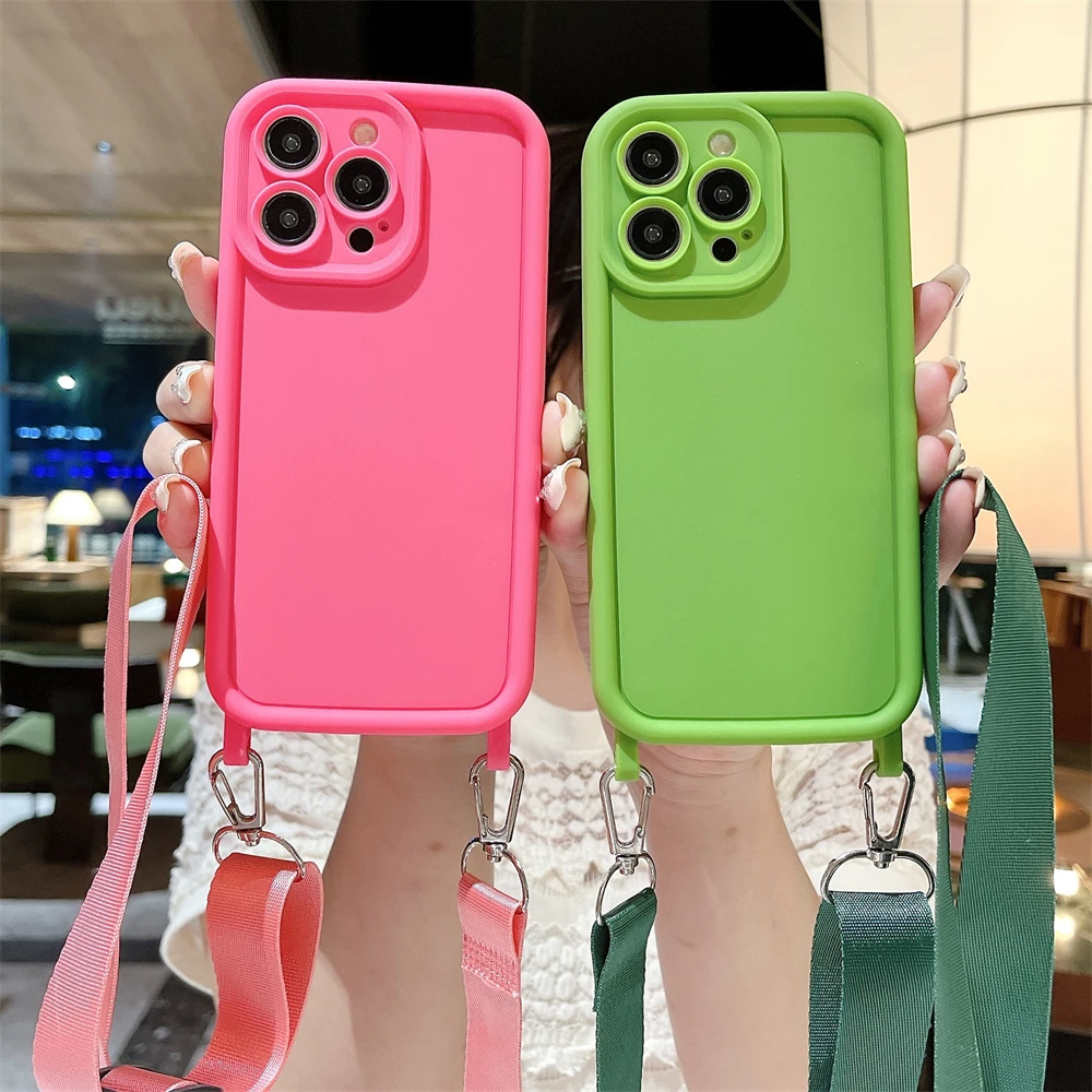 Crossbody Cord Rope Lanyard Necklace Case For iPhone 16 14 11 12 13 15 Pro Max XS X XR 8 7 Plus Shockproof Soft Silicone Cover image 2
