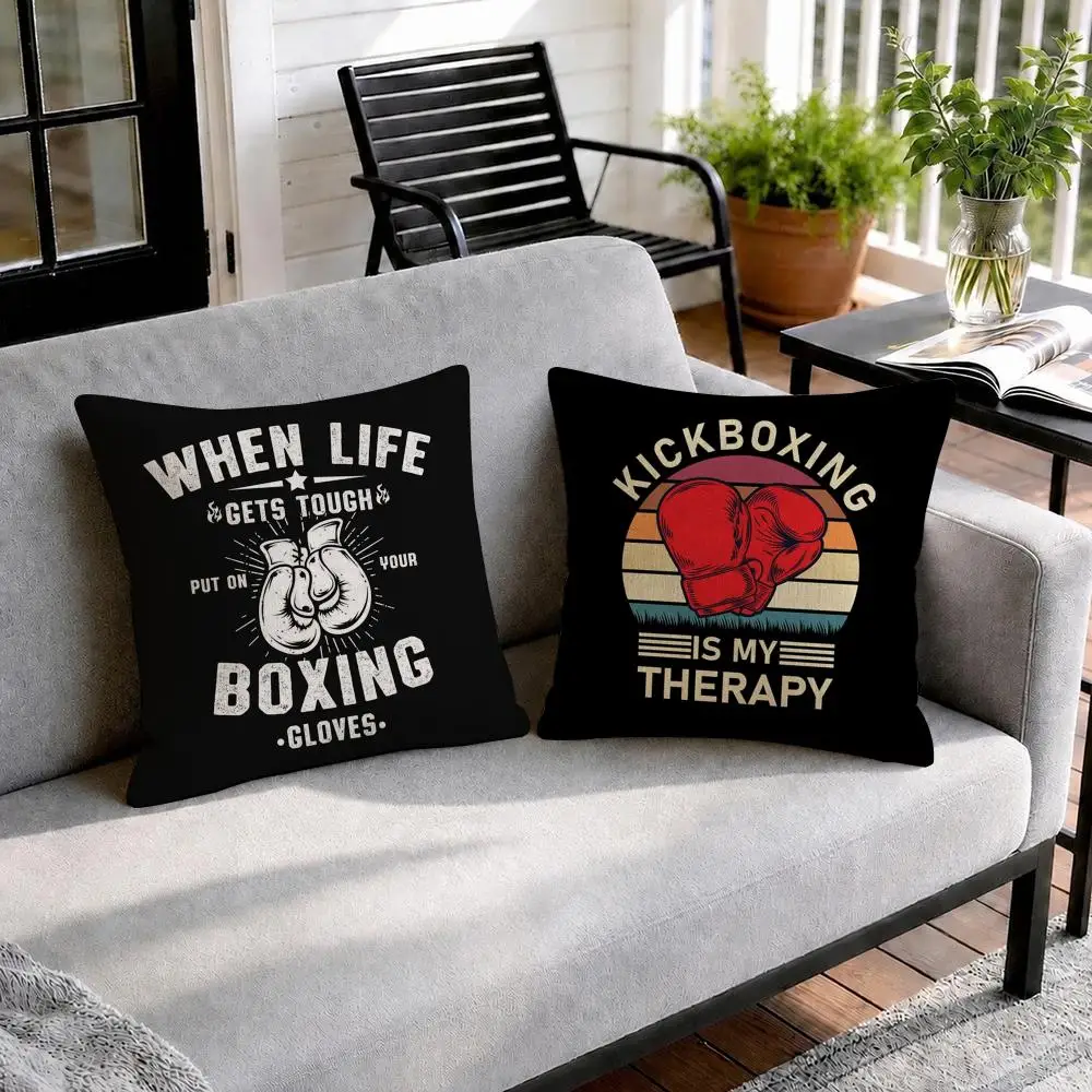 Boxing Gloves Design Cushion Cover Natural Linen Organic Fabric Double-Sided Printing Sofa Home Decor Gift Pillow Cover