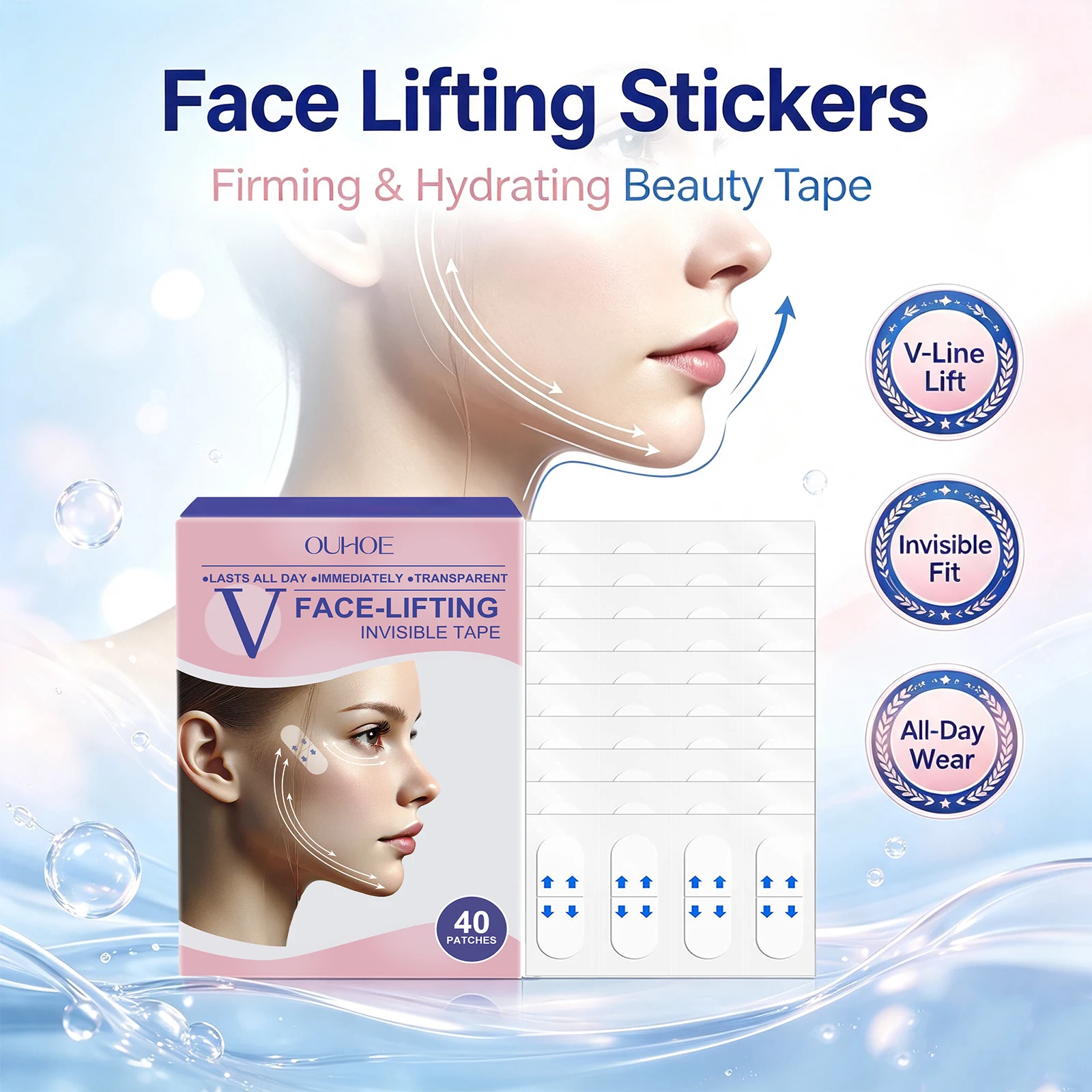 V Face Lifting Tape Invisible Face Lift Patches Reduce Double Chin Nasolabial Folds Makeup Friendly Face Shaping Tape 40 Patches