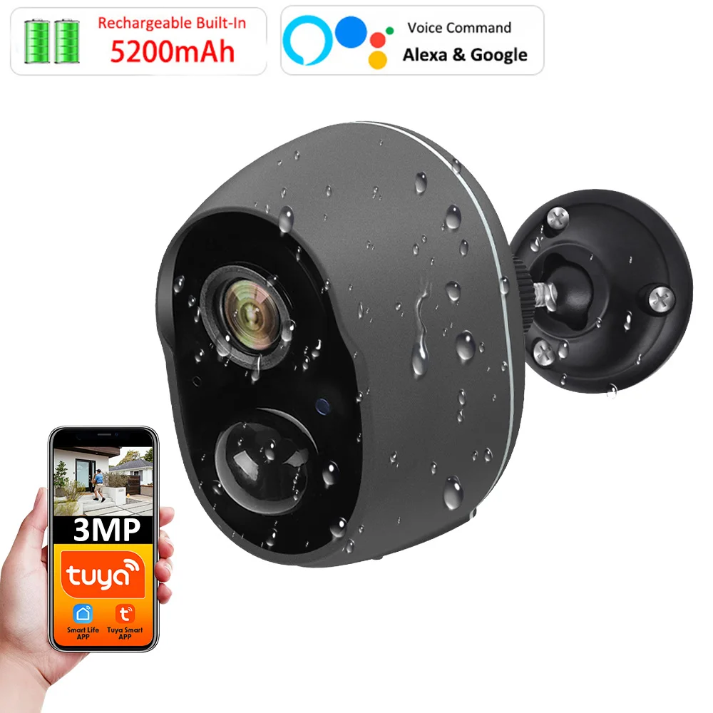 

3MP Tuya Smart Life Battery Outdoor WIFI Surveillance Security PIR Motion Detection Audio Video Camera Night Vision Alexa Google