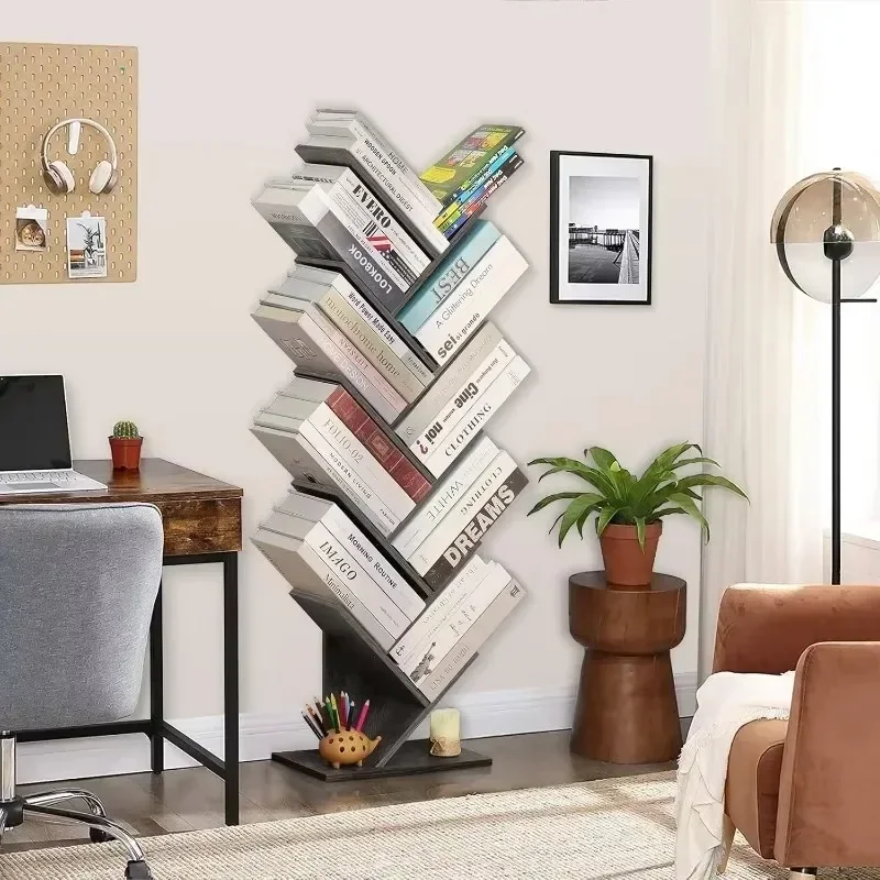 

Floor Standing Wood Bookshelf for Narrow Space, Storage Organizer Bookshelves for Books/CDs/Magazine