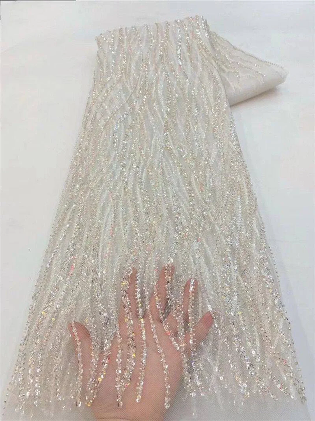 

5 Yards Luxury African Sequins Embroidered Groom Lace Fabric 2025High Quality French Nigerian mesh Lace Fabric For Wedding Dress