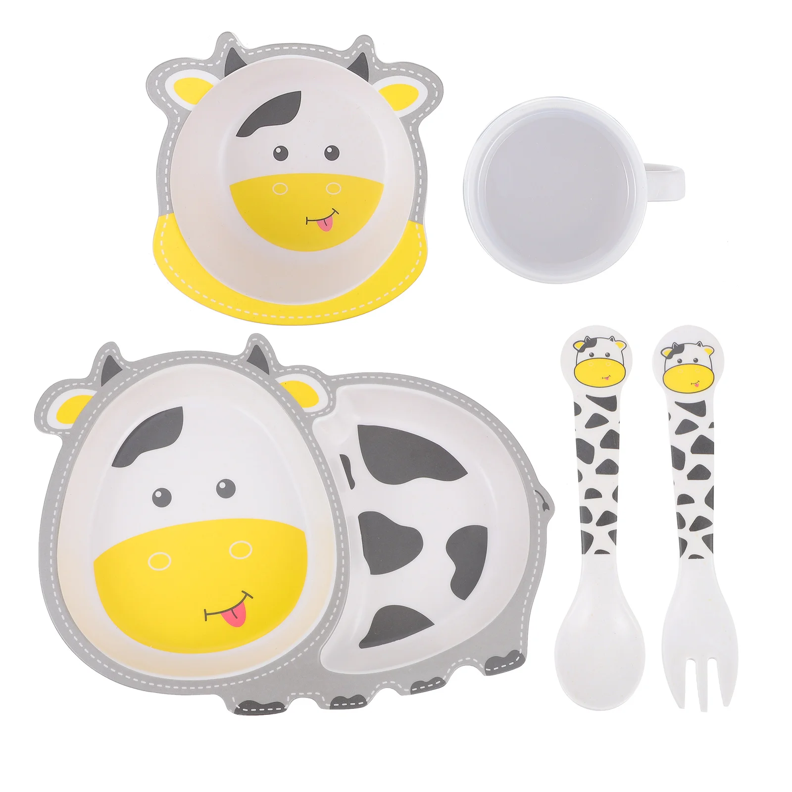 5 Pcs Bamboo Fiber Tableware Toddler Dish Separated Food Plate Children Kids Dining Supply Flatware