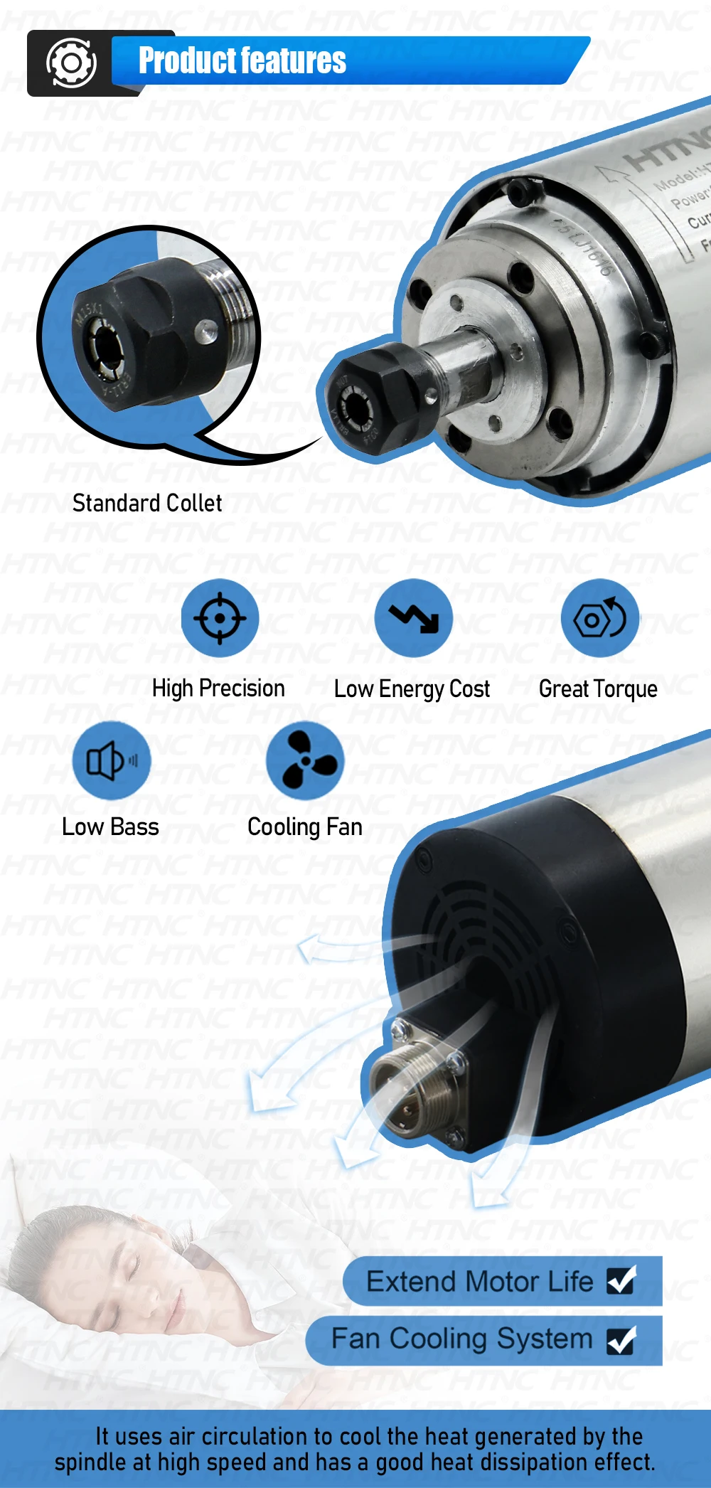 0,8 kW CNC-Spindelmotor ER11 800 W 24000 U/min 110 V/220 V + 1,5 kW VFD 50/60 Hz 65 mm Halterung Spannzangen inklusive für DIY-Gravur und Fräsen – Detail 2