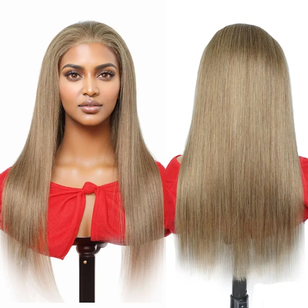 # 8 cinza loira fechamento frontal do laço peruca remy perucas de cabelo humano para as mulheres longa reta parte livre transparente laço mogul cabelo