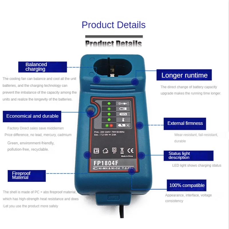 NI-CD NI-MH Battery Charger for Makita 7.2V 9.6V 12V 14.4V 18V Battery Electric Drill Screwdriver Charger 2A EU Plug