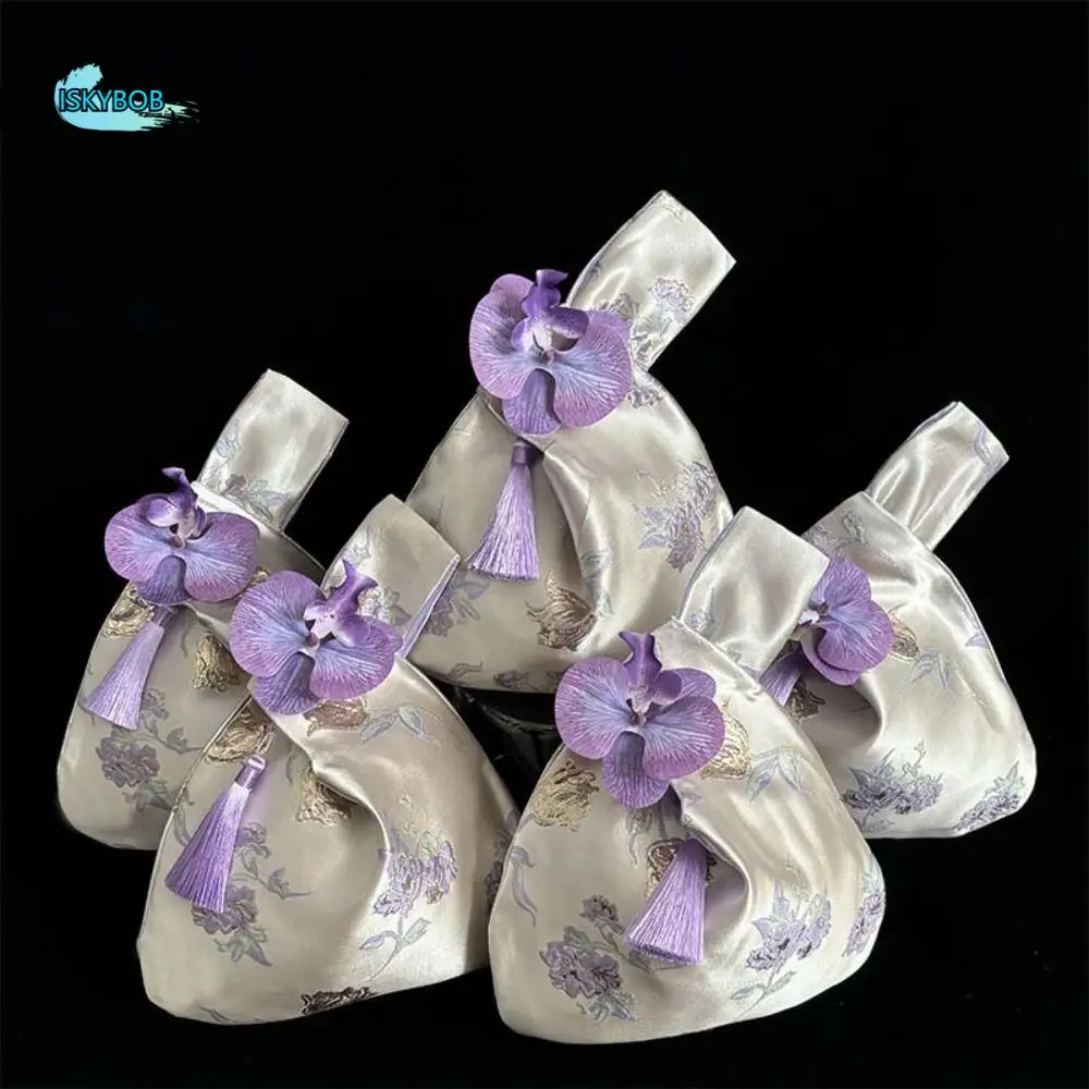 

Сумка для мелких предметов, сумка на запястье с узлом и кисточкой, сумки для хранения, цветочная подвеска, новая сумка в китайском стиле, сумка для обеда, косметичка