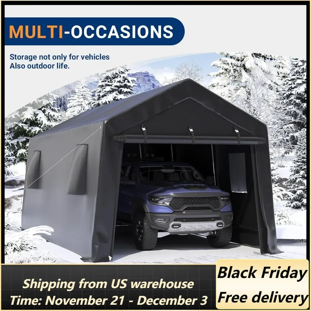 

10x20 FT Carport Heavy Duty, Peak Roof Portable Garage Waterproof Anti-Snow UV-Resistant Car Port with Roll-up Doors