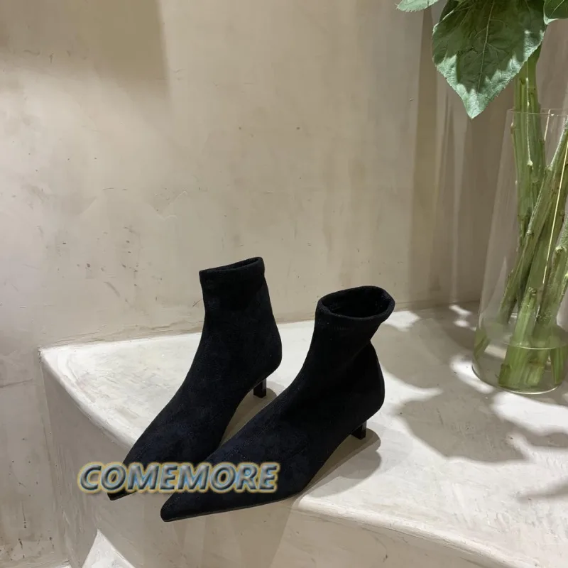 2023 New Autumn Women Sock Ankle Boots Fashion Black Slip on Ladies Elegant Dress Short Boot Thin High Heel Dress Chelsea Shoes