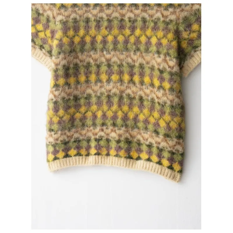 المرأة الجاكار محبوك تأثير سترة الخريف الجولة الرقبة قصيرة الأكمام مضلع متفوقا الإناث البلوفرات الموضة غير رسمية #5