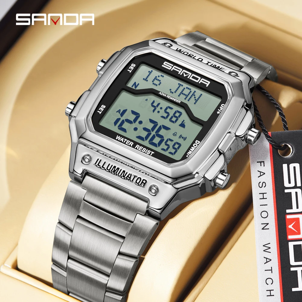 

SANDA New 2172 Модные мужские электронные часы Многофункциональные водонепроницаемые светодиодные мужские электронные часы с одним дисплеем 2025