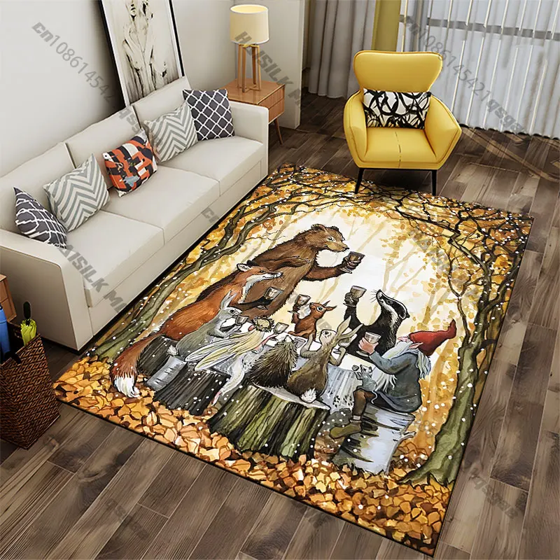 Animals celebrating in forest gathering carpet Yoga living room room decor children's crawling mat doormat area rug
