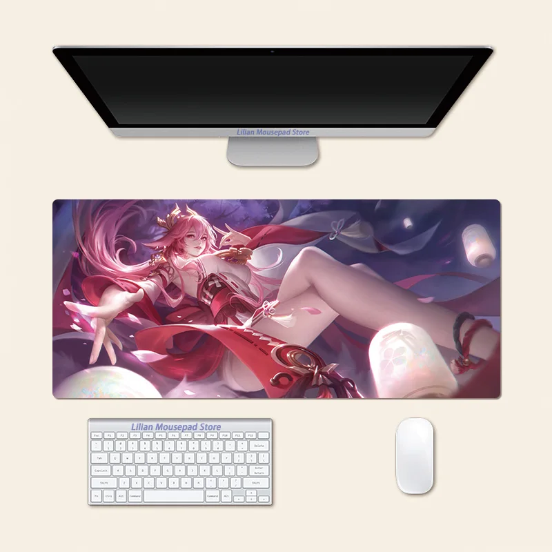 Genshin Impact Anime Yae Miko Large Mouse Pad PlayMat Office Mousepad Game Creative Desk Gaming Mat