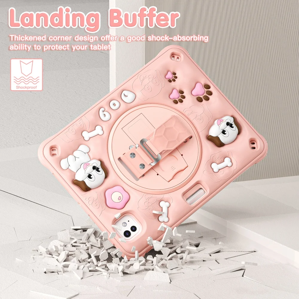 Cute Cartoon Kids Bracket Tablet Case for iPad 11th Gen A16 2025 Air11 Case for IPad10th 9/8/7th Rotation Funda Shockproof Cover