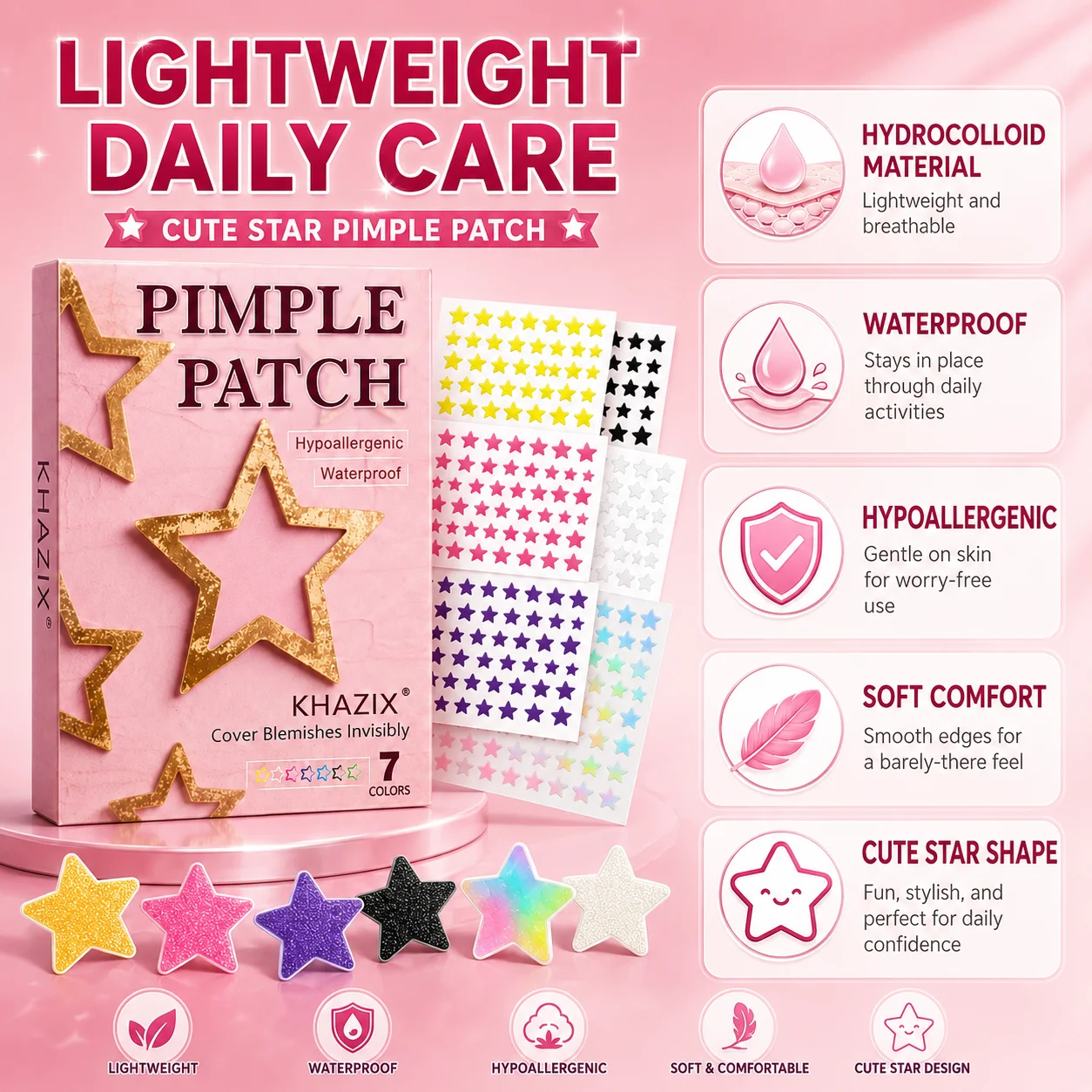 240pcs Star Pimple Patches For Face Hydrocolloid, Absorbing Cover, Tea Tree, Hydrocolloid Acne Patch, Cute Star Pimple