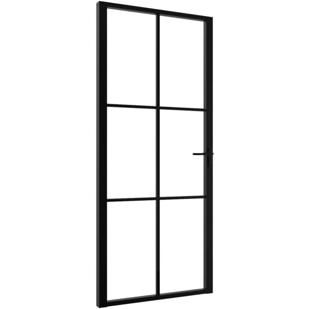 Modern Interior Door 36.6"x79.3"- Black ESG Tempered Glass and Aluminum Frame Door with Vertical Decorative Line - Interior Door