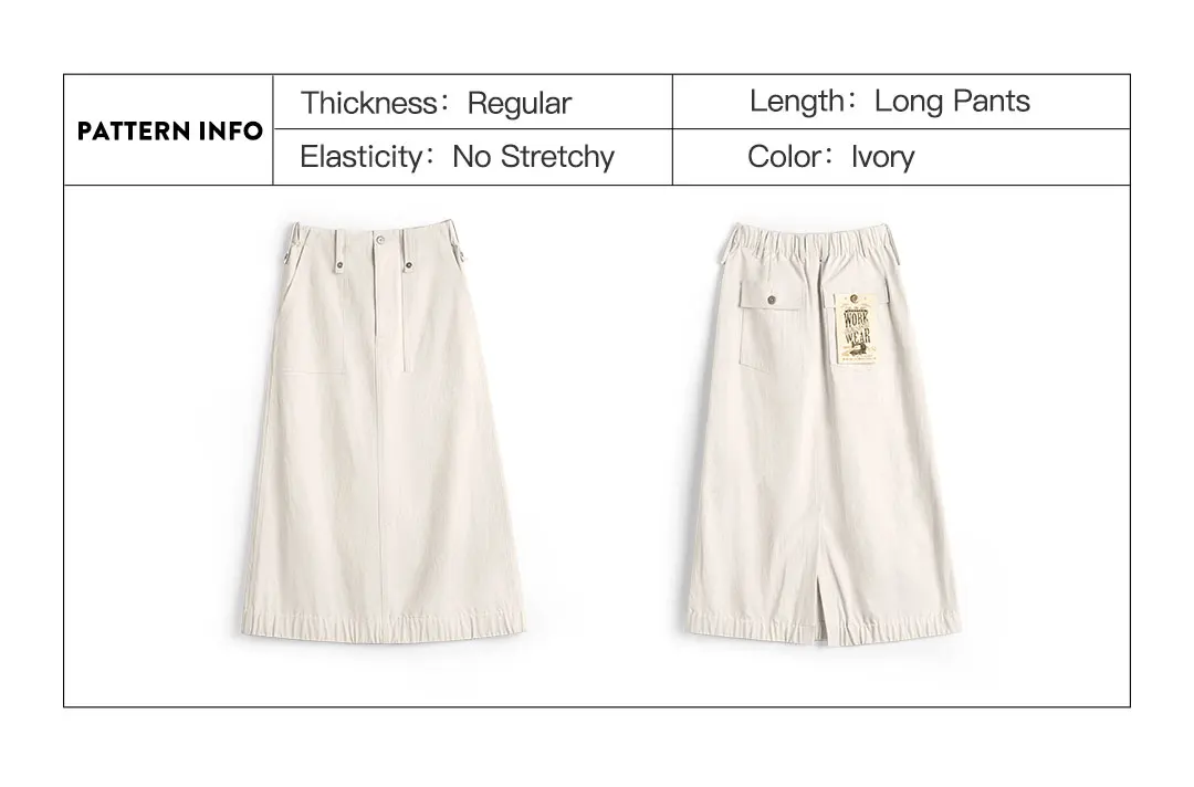 Maden Women's Cargo Skirt A Line Midi Back Slit High Waist Vintage Off White Casual Zipper Skirt for Spring Summer