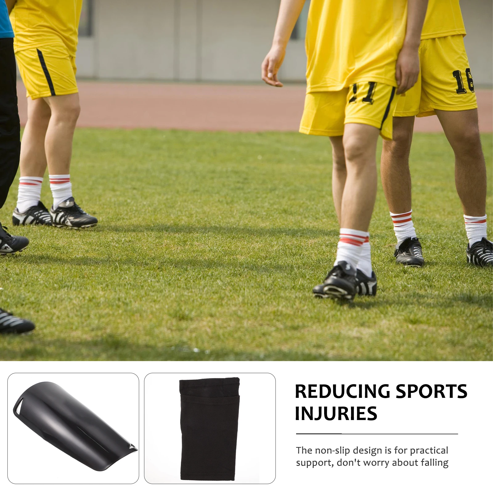 ชุดสนับแข้งฟุตบอล 1 ชุด วัสดุไนลอน PU คุณภาพสูง ออกแบบตามหลักสรีรศาสตร์ ป้องกันการลื่นไถล สำหรับกีฬากลางแจ้ง ชุดป้องกันขา