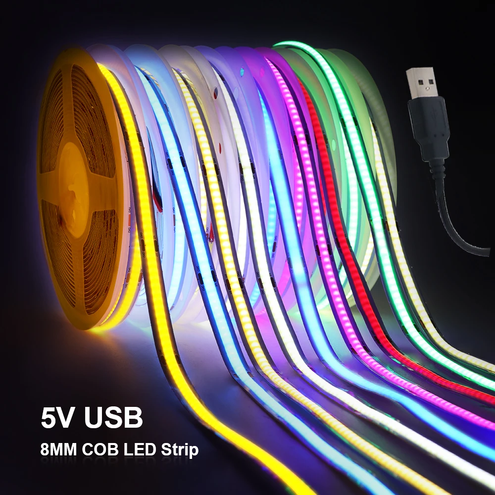 DC5V USB COB LED Strip Battery Power Flexible LED Strip Light 320LED High Density Linear Light with Adhesive Tape for Backlight