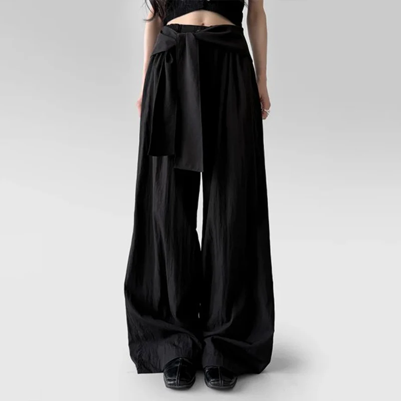 OMSJ Female Harajuku Casual Style Simple High Waist Quick Drying Drop Folds Straight Leg Pants Versatile Strappy Design Trousers