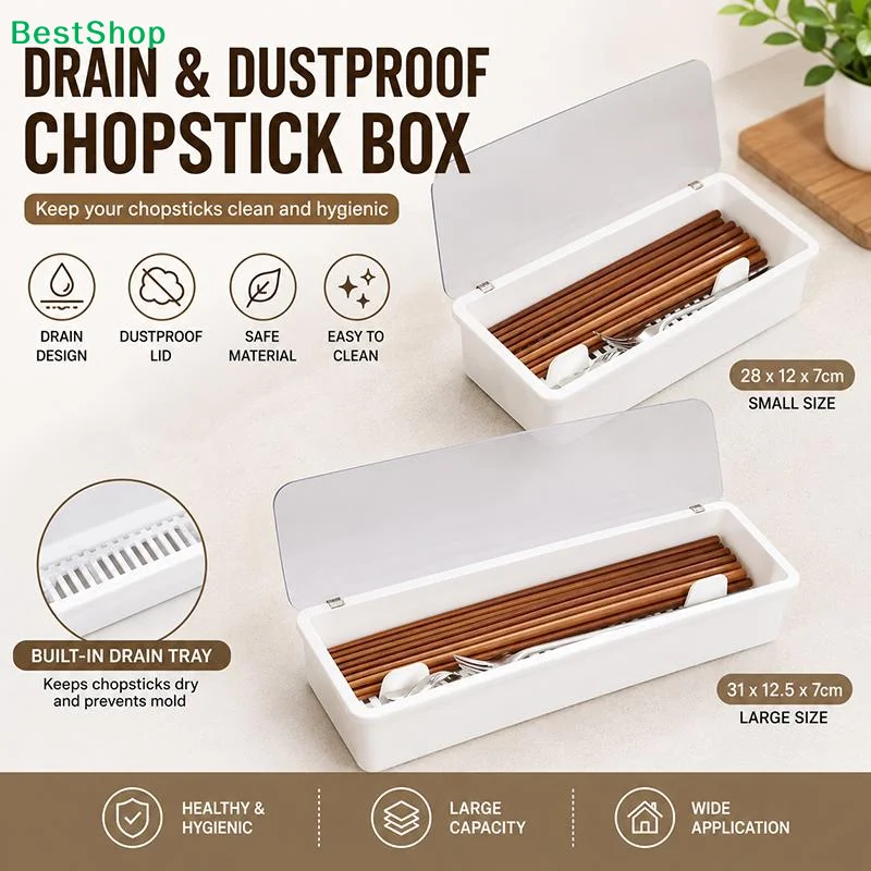 〔Z〕Dustproof Plastic Chopstick Holder Box with Transparent Lid, Kitchen Counter Tableware Utensil Storage Container