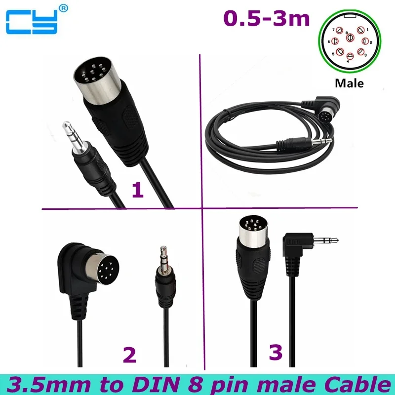 0.5-3m 90 Degree Elbow Midi Din 8pin to DC3.5mm Audio Adapter Cable for Audio Piano Amplifier Instrument Audio Equipment