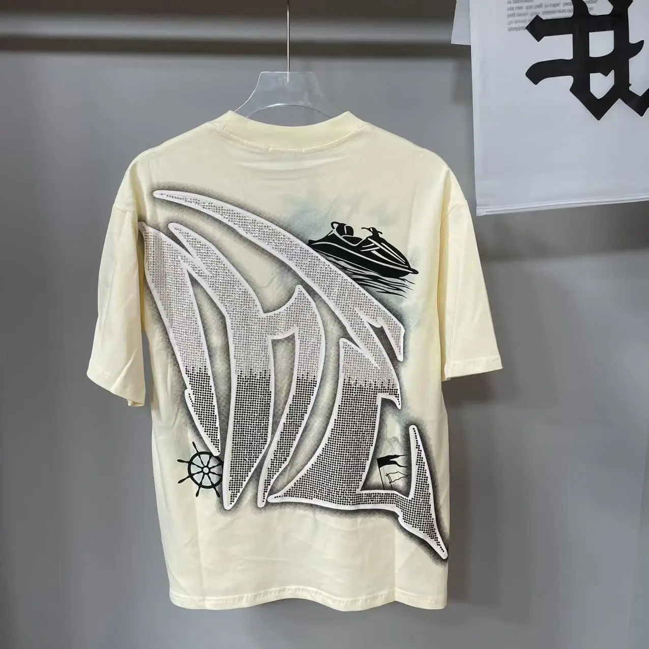 Winged Angel Rhinestone Short Sleeve Mens Tshirts Streetwear Cotton Loose Round Neck Summer Tees Oversized Unisex Tshirt image 2