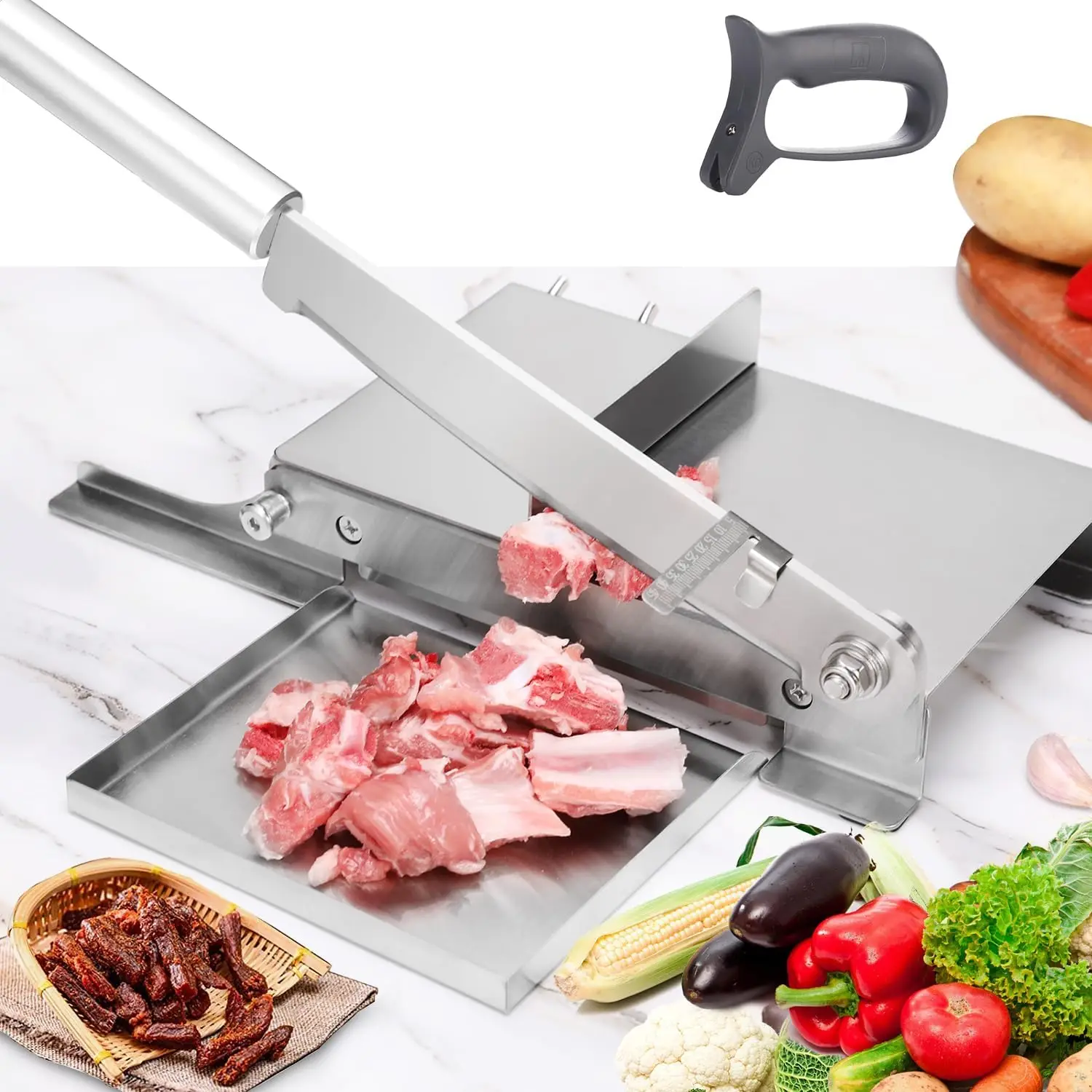 

Manual Meat Slicer with Scale - Stainless Steel Hand Cutter for Bacon, Vegetables, Deli & More