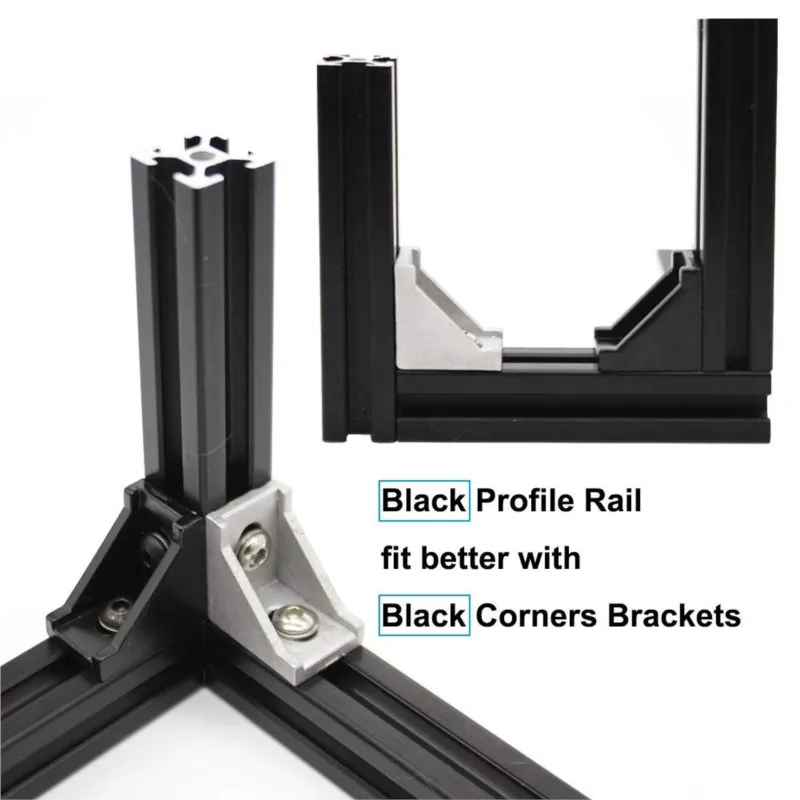 2020 Silver/Black Aluminum Profile Connector Set for MGN 3D Printer 20 Series Aluminum Extrusions Profiles Frame with 6mm Slot