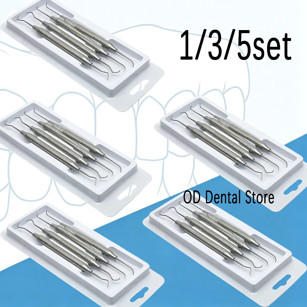 1/3/5 Set 4Pcs Double Ended Stainless Steel Dental Scaler for Teeth Cleaning Diagnosis Clinic Periodontal Hand Instruments
