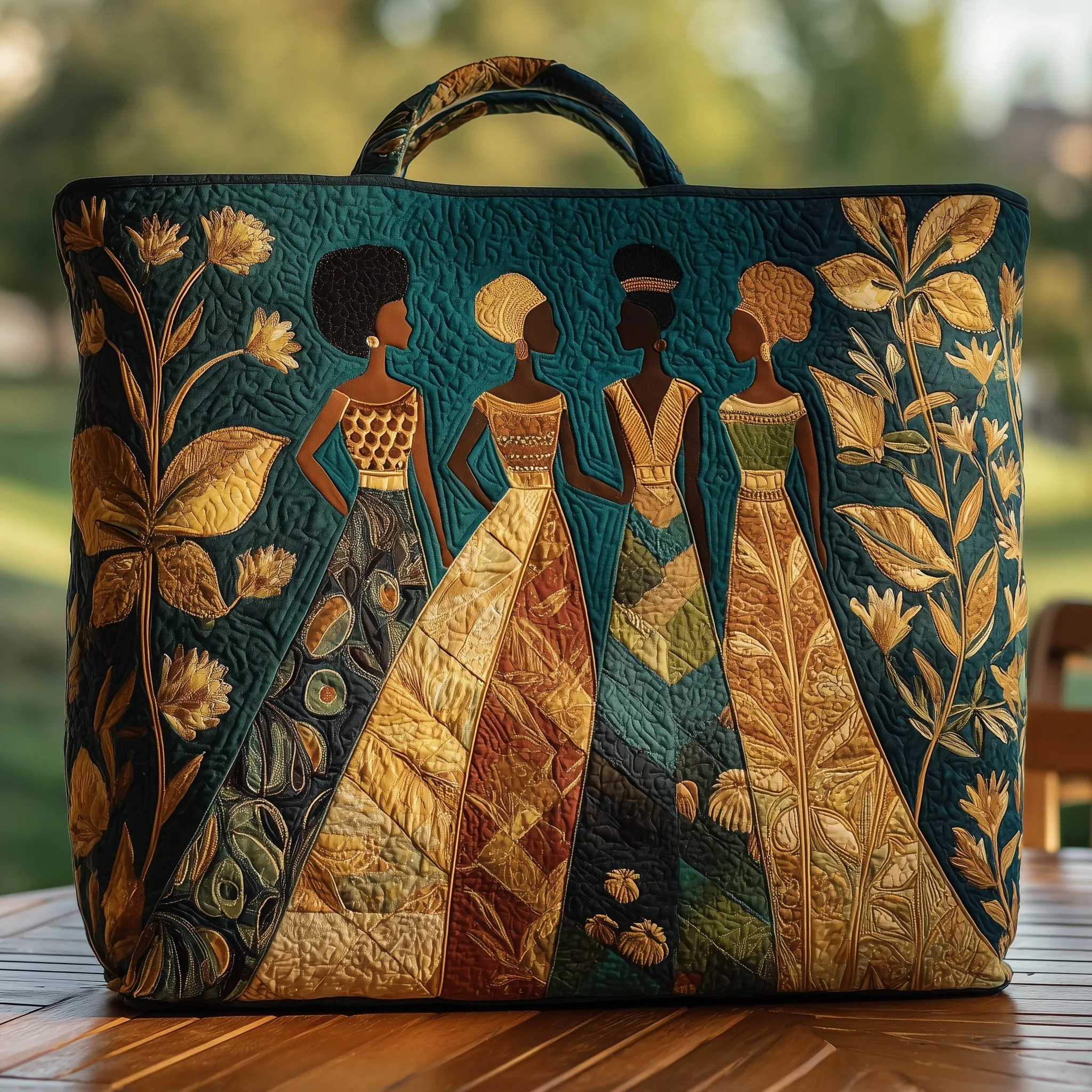 

Сумка-тоут с афроцентричным женским арт-принтом, стеганая, этническая, с золотым цветочным узором, большая вместимость, винтажная, унисекс, на плечо, для ежедневных поездок и путешествий