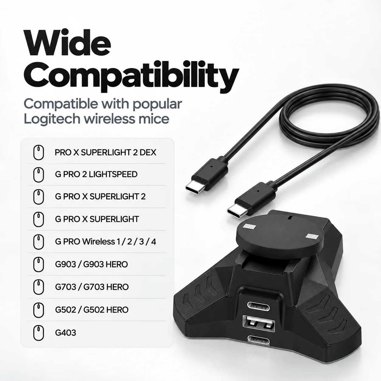 Wireless Mouse Charging Dock for Logitech GPW G Pro Wireless 1-4 PRO X Superlight 1 2 G903 G703 G502 G403 5W Charger