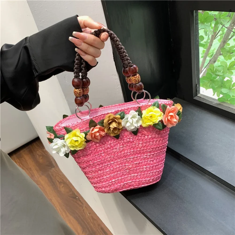 Straw Braided Bag Women Summer Hand-Woven Rattan Bag Purse Flower Beach Basket Female Bohemia Bali Handbag bolsos