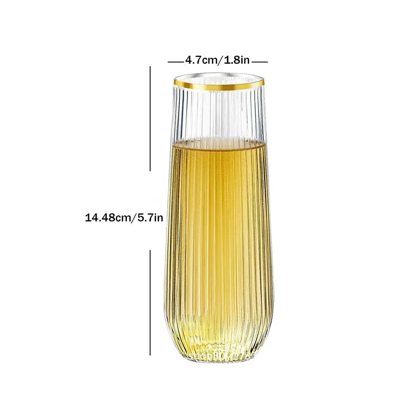【xxx】 Plastic Transparent Ribbed Wine Glasses Disposable Stemless Wine Glasses Plastic Cocktail Glasses For Party Unbreakable
