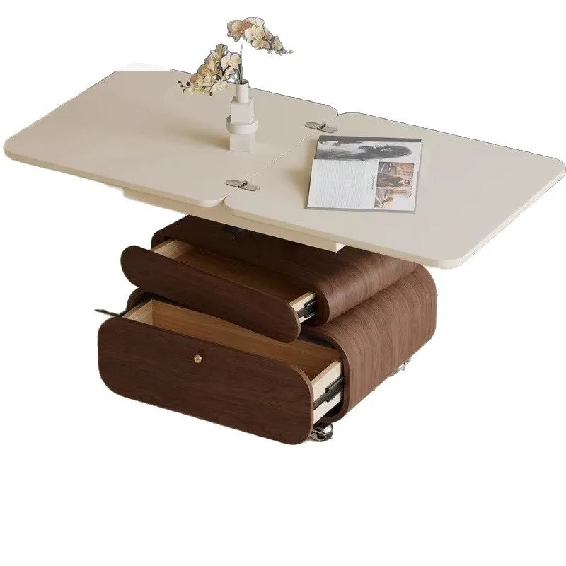 

Modern simple living room small apartment lifting French retro solid wood coffee table household light luxury TV cabinet mobile