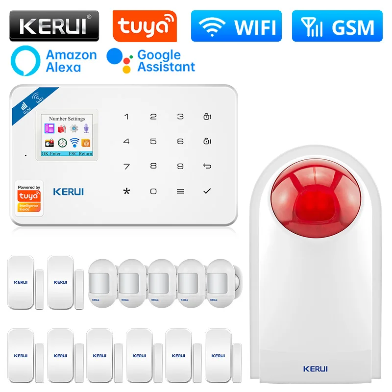 

KERUI W181 Smart Home Alarm System WIFI GSM Alarm Alexa Tuya Smart Motion Sensor Detector Door Sensor Wireless Sounder Siren