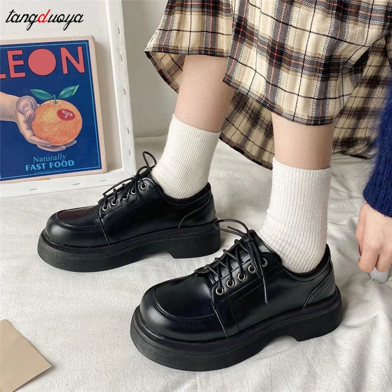 Platform Vintage Shoes Oxford Shoes 2024 autumn Vintage Brown Leather Lace Up Women Fashion Loafer Shoes Black Oxford Shoes