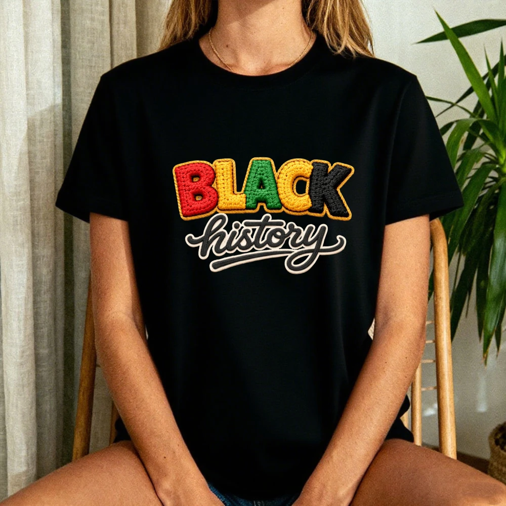 Black History Women Summer T-Shirt Colorful Letter Print Tops Breathable Graphic Tees O-neck Short Sleeve Clothes